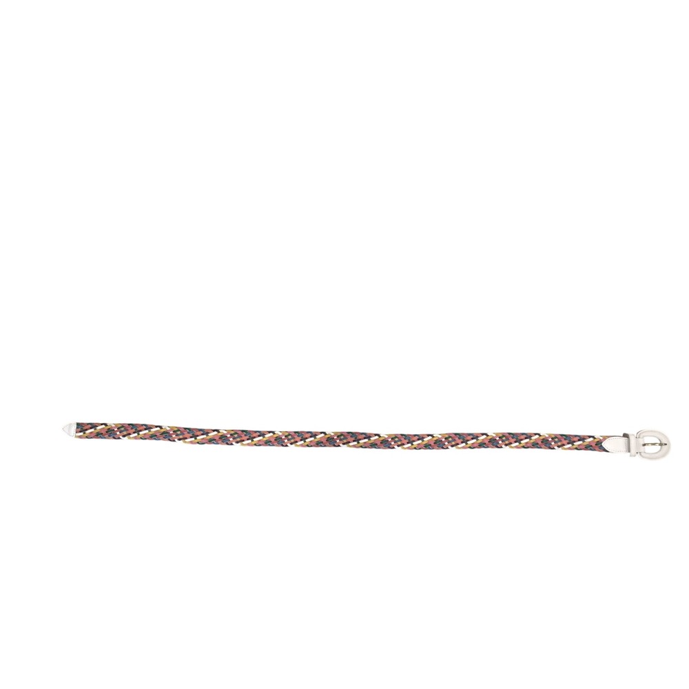 Chic Multicolor Braided Leather Belt White Buckle Rainbow Woven Medium